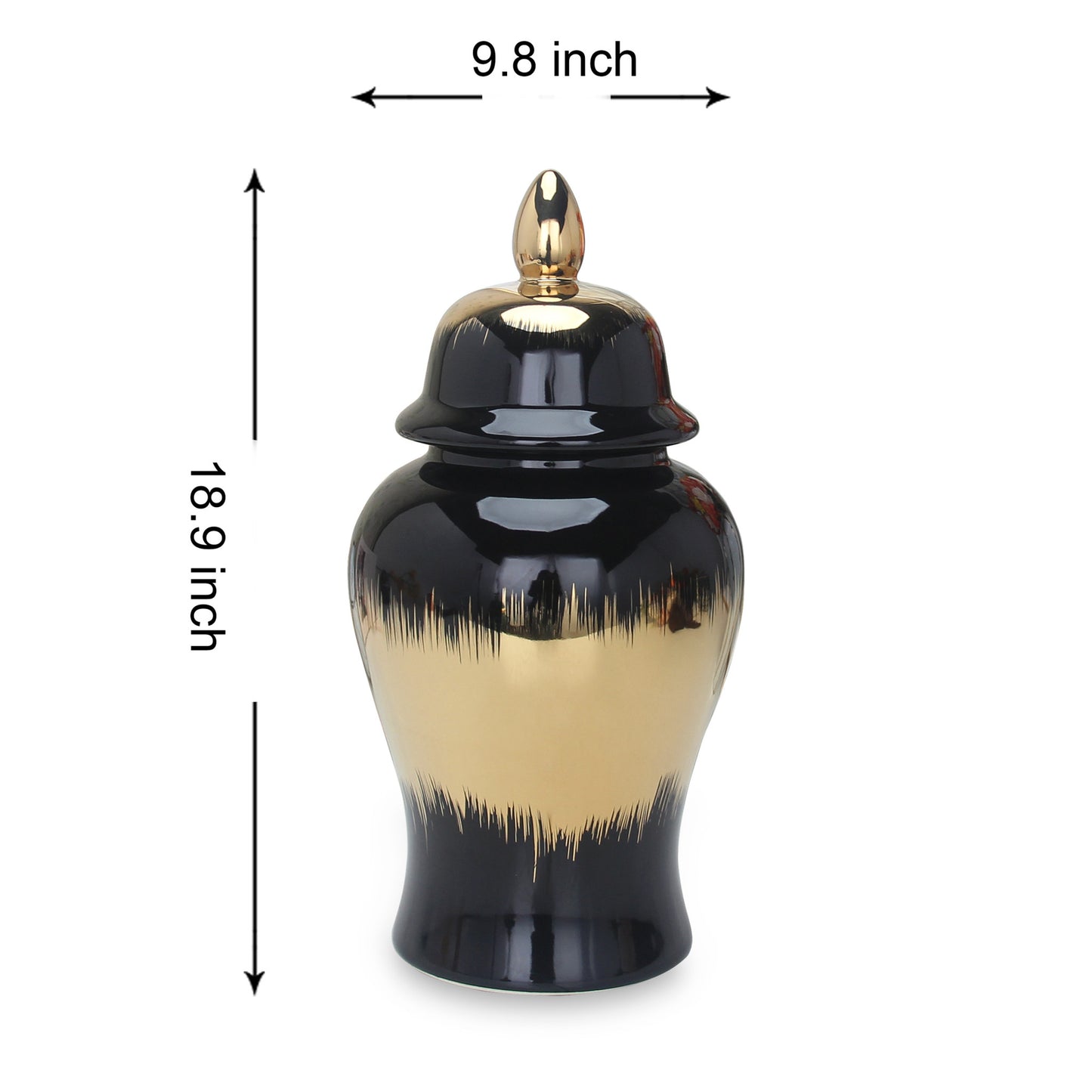 19" Black and Gold Color Block Urn Ceramic Ginger Jar