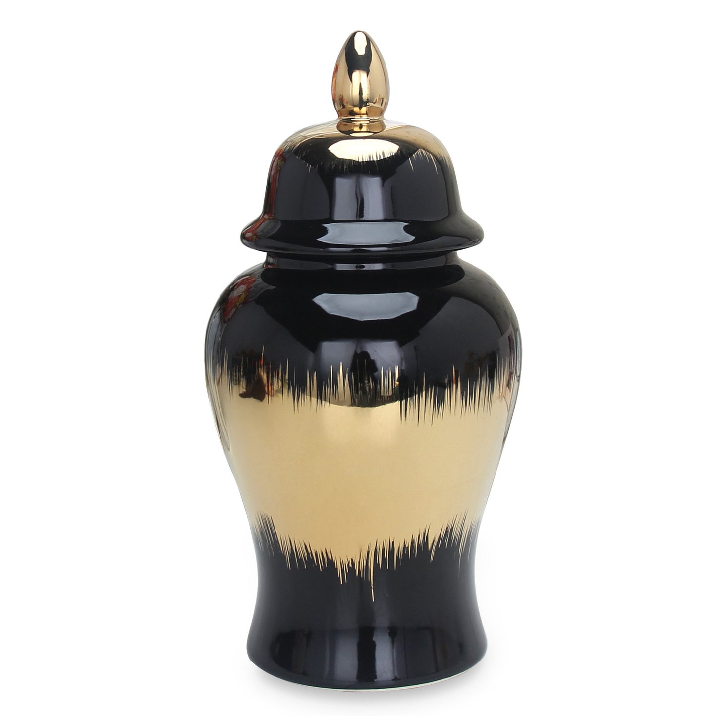 19" Black and Gold Color Block Urn Ceramic Ginger Jar