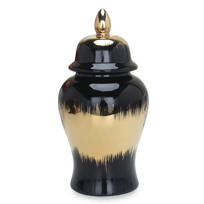 19" Black and Gold Color Block Urn Ceramic Ginger Jar