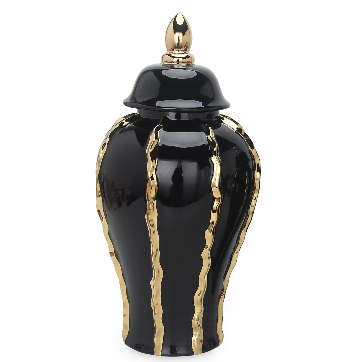 19" Black and Gold Striped Urn Ceramic Ginger Jar