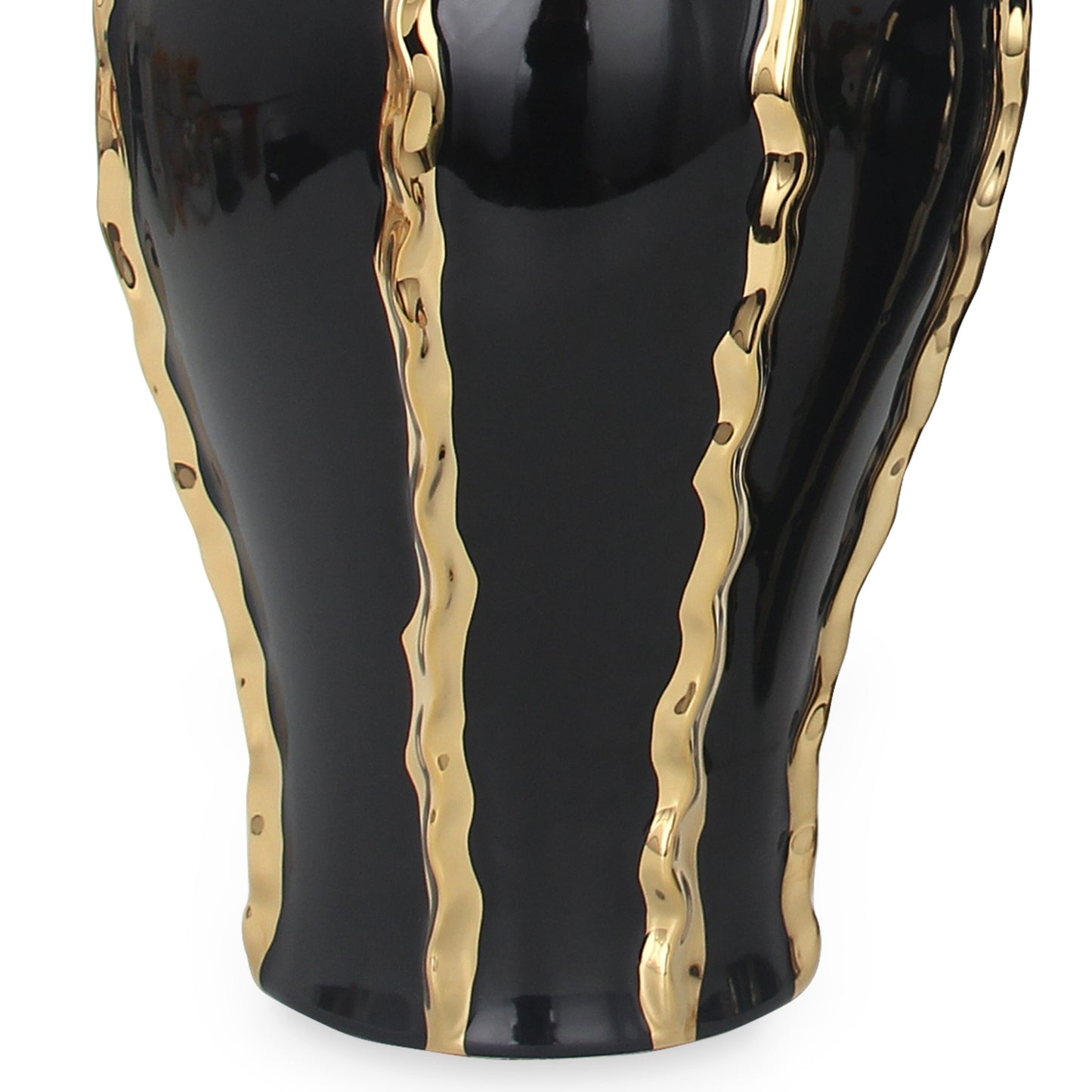 19" Black and Gold Striped Urn Ceramic Ginger Jar