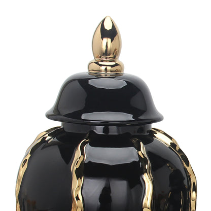 19" Black and Gold Striped Urn Ceramic Ginger Jar