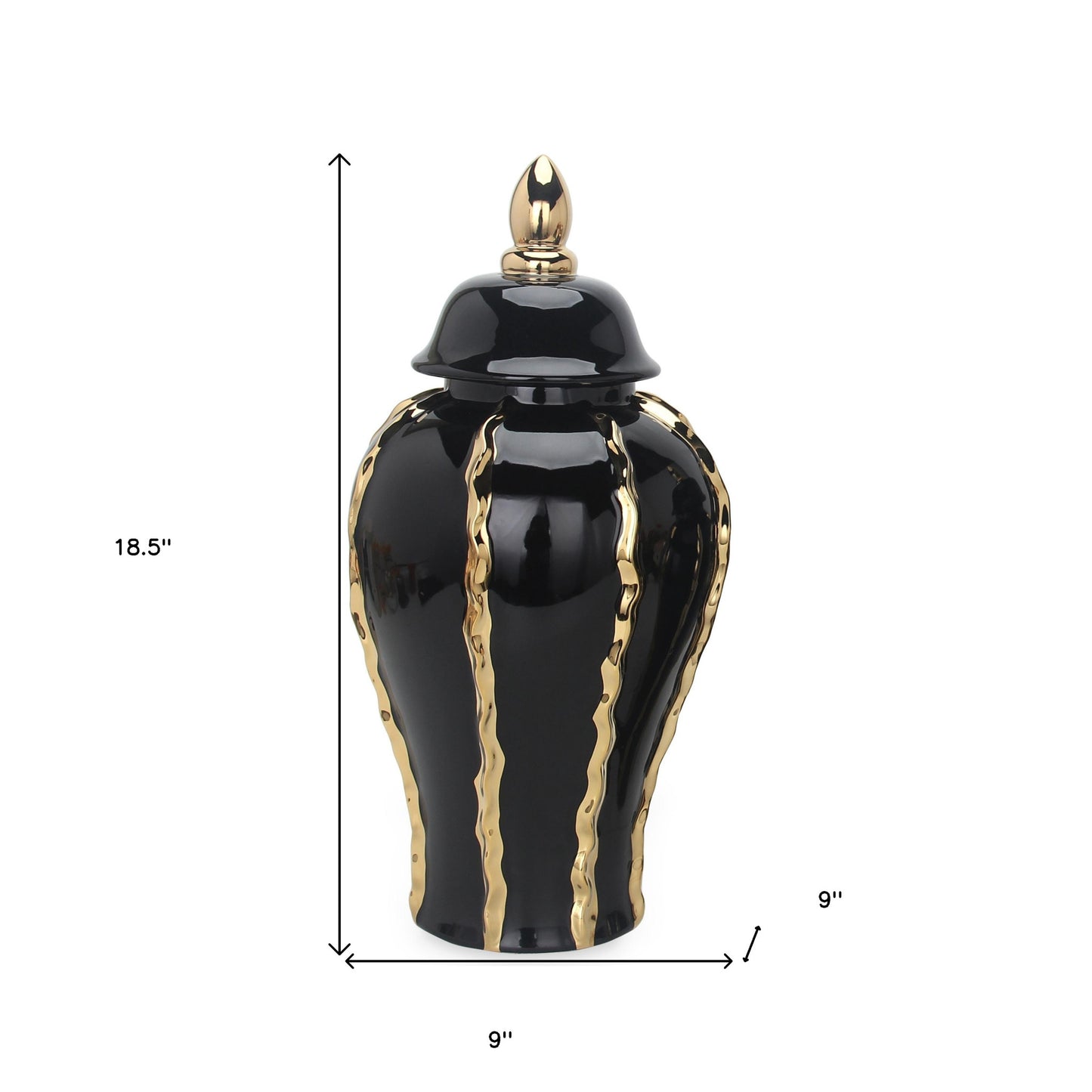 19" Black and Gold Striped Urn Ceramic Ginger Jar