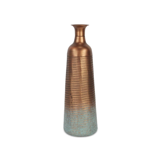 24" Copper And Teal Abstract Tapered Metal Table Vase