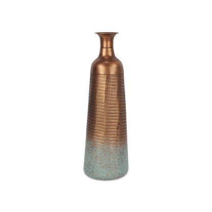 24" Copper And Teal Abstract Tapered Metal Table Vase