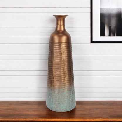 24" Copper And Teal Abstract Tapered Metal Table Vase