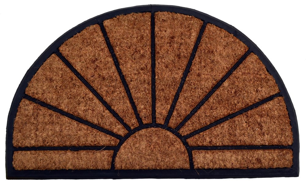 18" X 30" Beige and Black Rubber and Coir Outdoor Semi Circle Door Mat