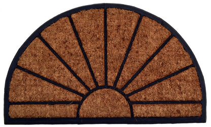 18" X 30" Beige and Black Rubber and Coir Outdoor Semi Circle Door Mat
