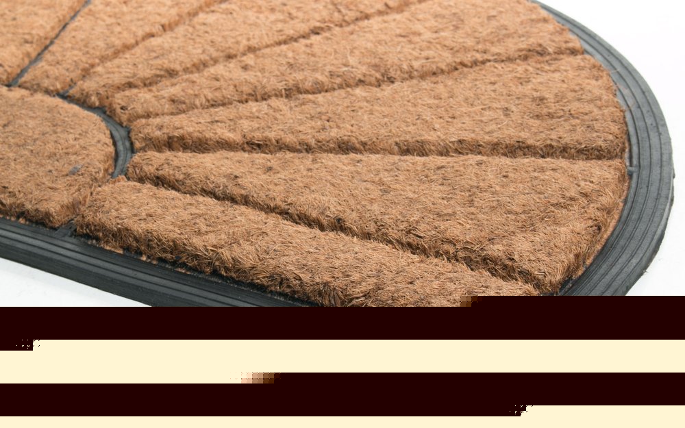 18" X 30" Beige and Black Rubber and Coir Outdoor Semi Circle Door Mat