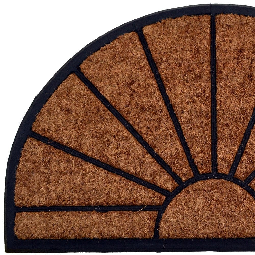 18" X 30" Beige and Black Rubber and Coir Outdoor Semi Circle Door Mat