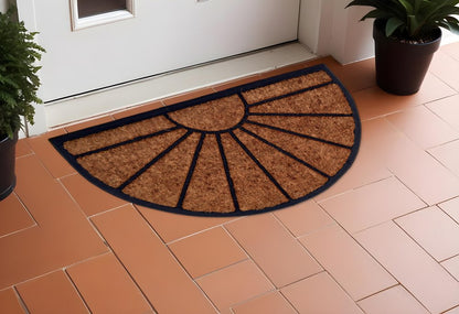 18" X 30" Beige and Black Rubber and Coir Outdoor Semi Circle Door Mat