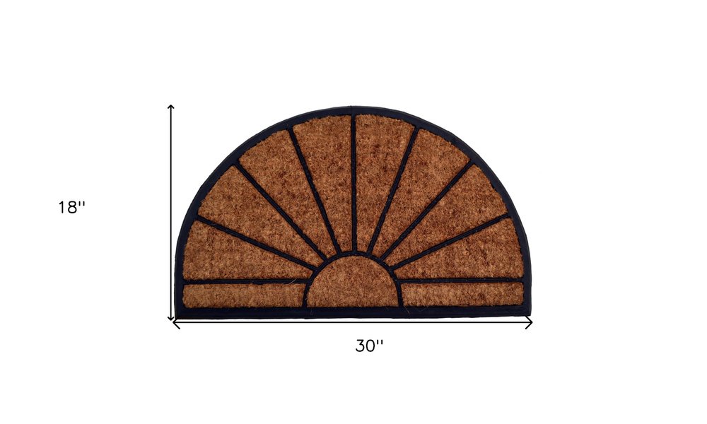 18" X 30" Beige and Black Rubber and Coir Outdoor Semi Circle Door Mat