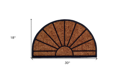 18" X 30" Beige and Black Rubber and Coir Outdoor Semi Circle Door Mat