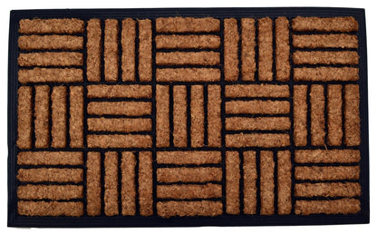 18" X 30" Beige and Black Rubber and Coir Outdoor Door Mat