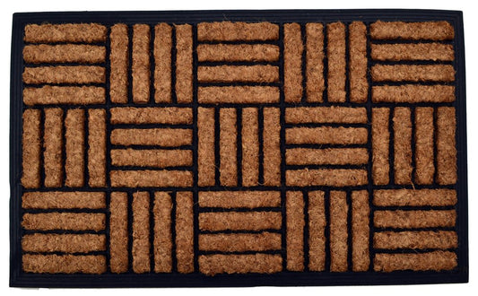 18" X 30" Beige and Black Rubber and Coir Outdoor Door Mat