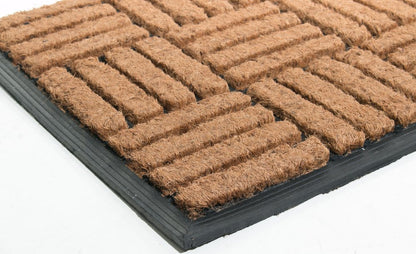 18" X 30" Beige and Black Rubber and Coir Outdoor Door Mat