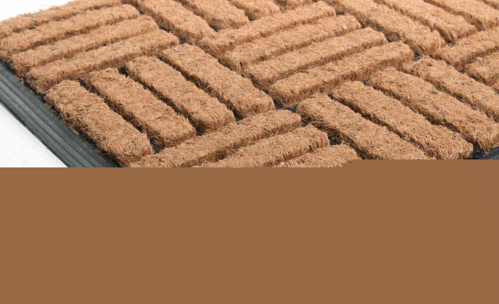 18" X 30" Beige and Black Rubber and Coir Outdoor Door Mat