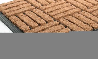 18" X 30" Beige and Black Rubber and Coir Outdoor Door Mat