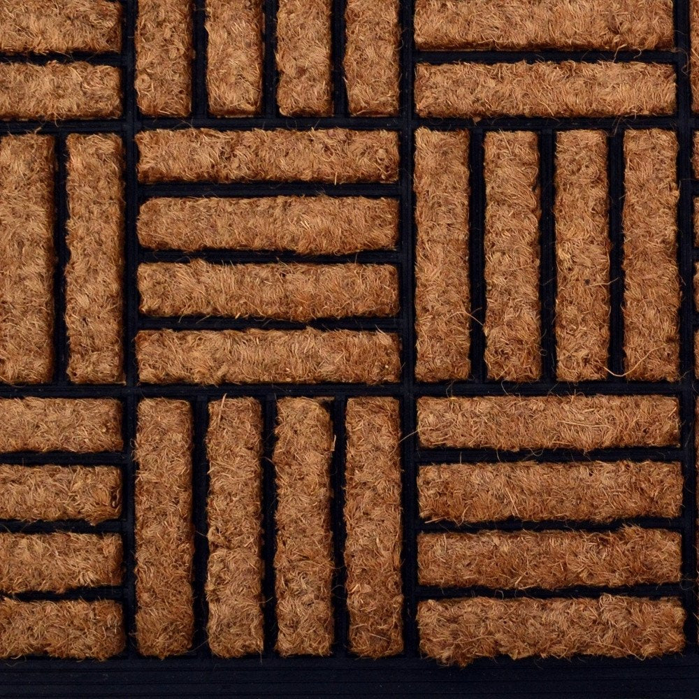 18" X 30" Beige and Black Rubber and Coir Outdoor Door Mat