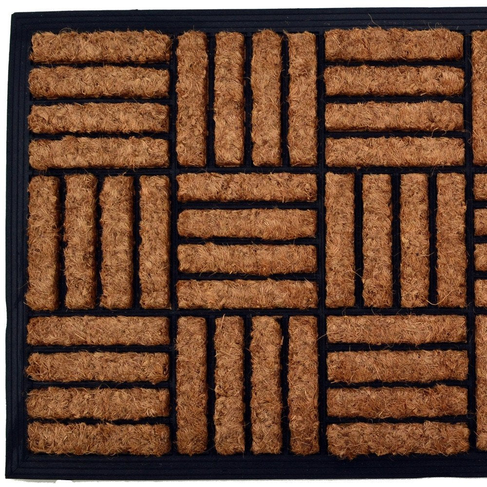 18" X 30" Beige and Black Rubber and Coir Outdoor Door Mat
