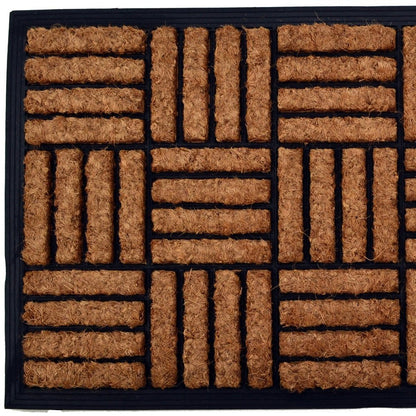 18" X 30" Beige and Black Rubber and Coir Outdoor Door Mat