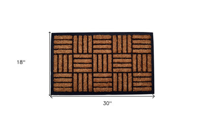 18" X 30" Beige and Black Rubber and Coir Outdoor Door Mat