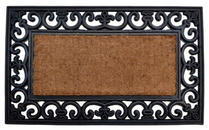 18" X 30" Beige and Black Rubber and Coir Outdoor Door Mat