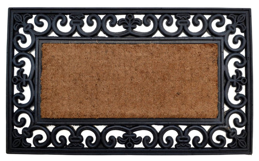 18" X 30" Beige and Black Rubber and Coir Outdoor Door Mat