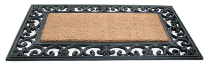 18" X 30" Beige and Black Rubber and Coir Outdoor Door Mat