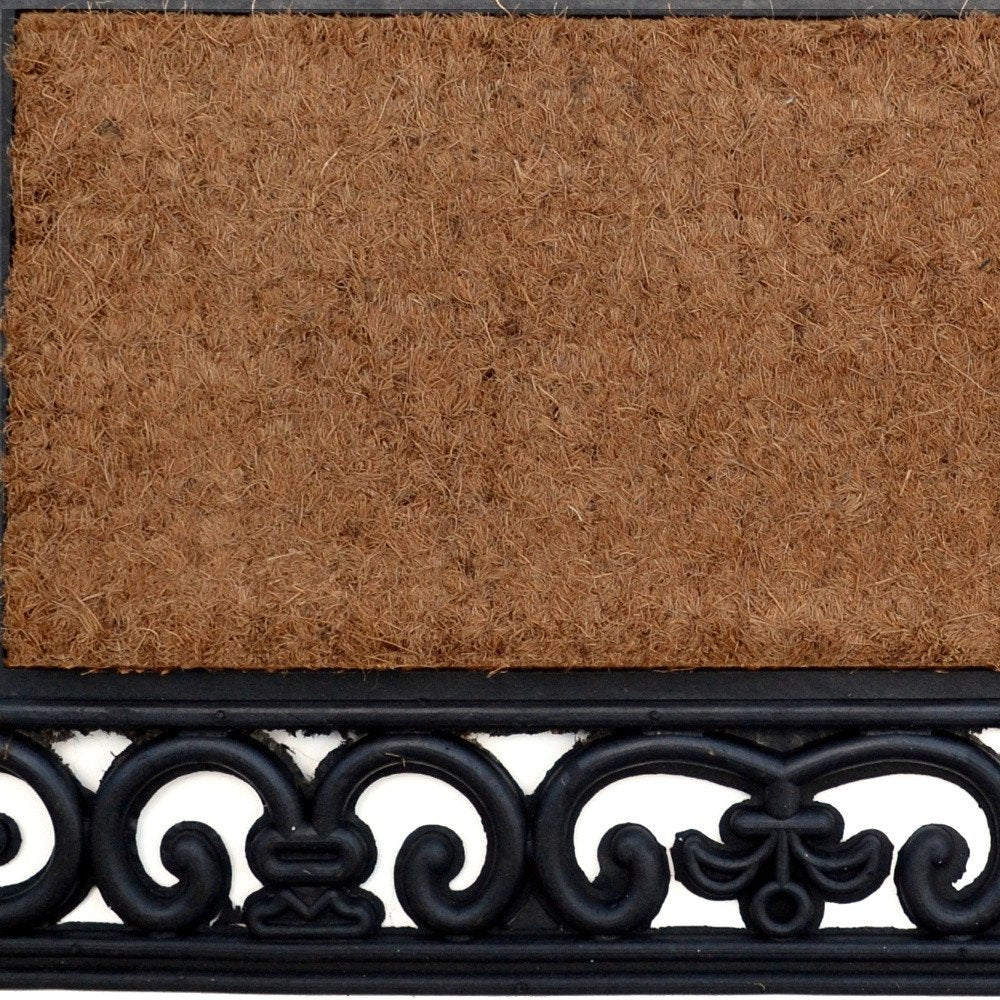 18" X 30" Beige and Black Rubber and Coir Outdoor Door Mat