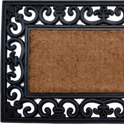 18" X 30" Beige and Black Rubber and Coir Outdoor Door Mat