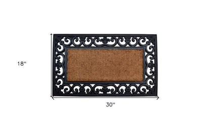 18" X 30" Beige and Black Rubber and Coir Outdoor Door Mat