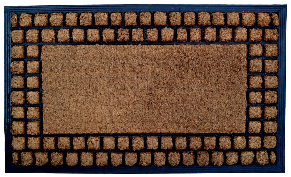 18" X 30" Beige and Black Rubber and Coir Outdoor Door Mat