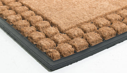 18" X 30" Beige and Black Rubber and Coir Outdoor Door Mat