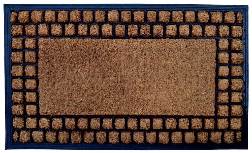 18" X 30" Beige and Black Rubber and Coir Outdoor Door Mat
