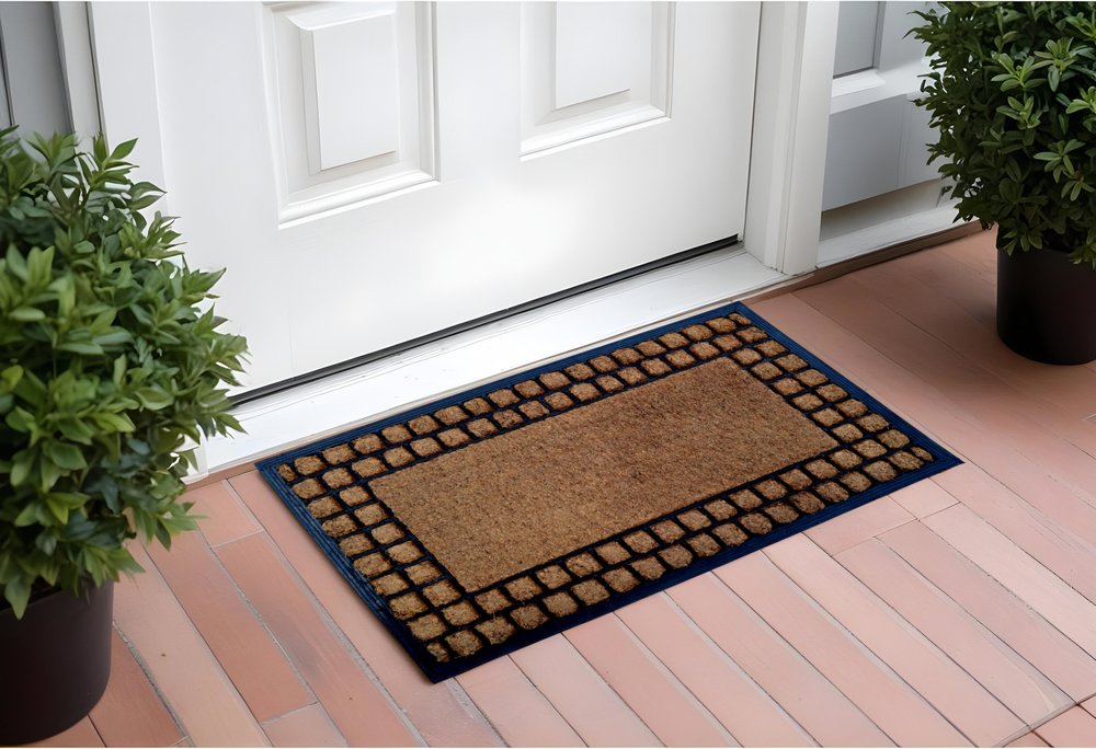 18" X 30" Beige and Black Rubber and Coir Outdoor Door Mat
