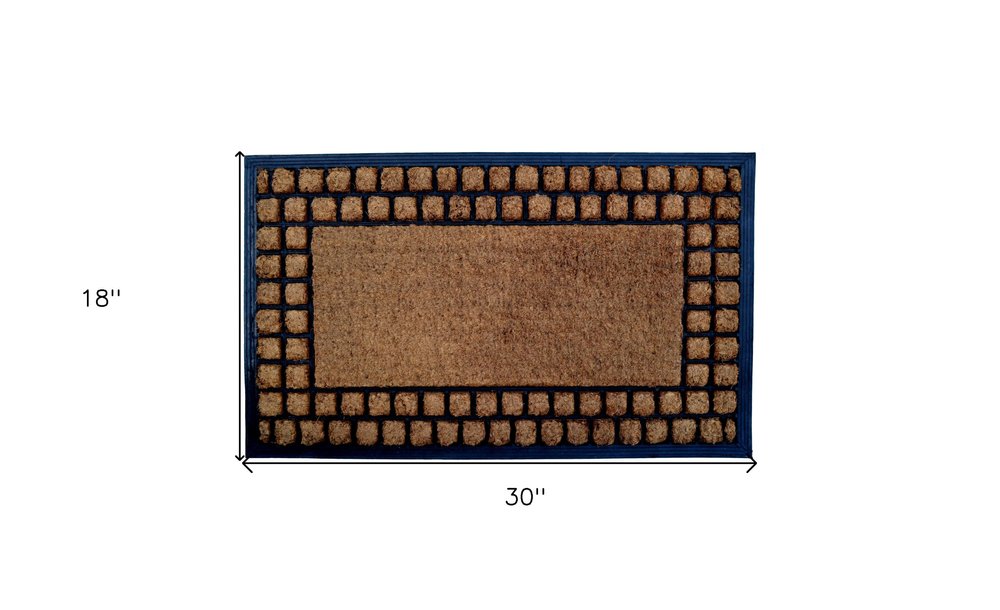 18" X 30" Beige and Black Rubber and Coir Outdoor Door Mat