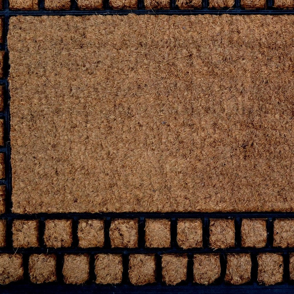18" X 30" Beige and Black Rubber and Coir Outdoor Door Mat