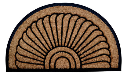18" X 30" Beige and Black Rubber and Coir Outdoor Semi Circle Door Mat