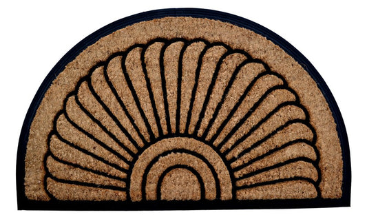 18" X 30" Beige and Black Rubber and Coir Outdoor Semi Circle Door Mat