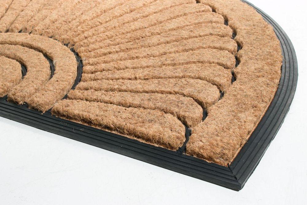 18" X 30" Beige and Black Rubber and Coir Outdoor Semi Circle Door Mat