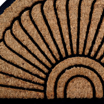 18" X 30" Beige and Black Rubber and Coir Outdoor Semi Circle Door Mat