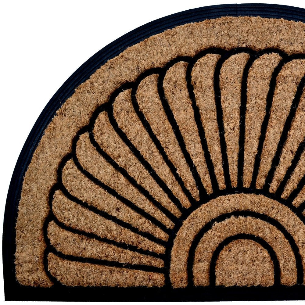 18" X 30" Beige and Black Rubber and Coir Outdoor Semi Circle Door Mat