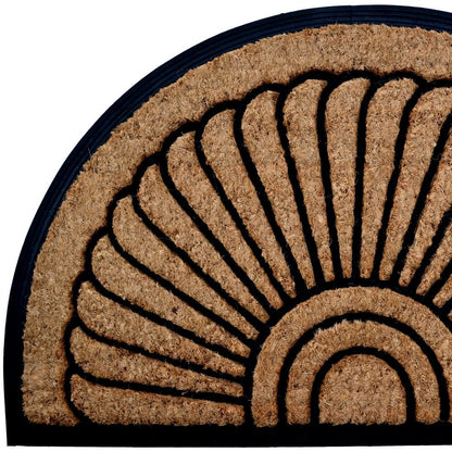 18" X 30" Beige and Black Rubber and Coir Outdoor Semi Circle Door Mat