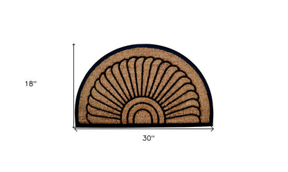 18" X 30" Beige and Black Rubber and Coir Outdoor Semi Circle Door Mat