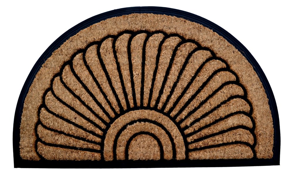 24" X 36" Beige and Black Rubber and Coir Outdoor Semi Circle Door Mat