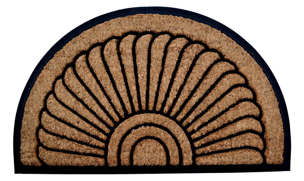24" X 36" Beige and Black Rubber and Coir Outdoor Semi Circle Door Mat