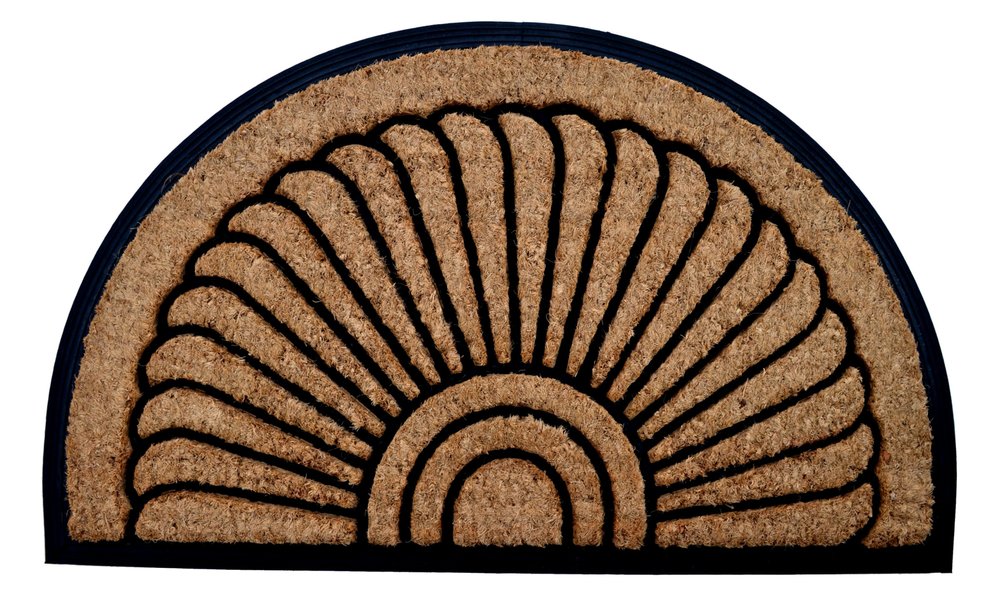 24" X 36" Beige and Black Rubber and Coir Outdoor Semi Circle Door Mat