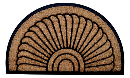 24" X 36" Beige and Black Rubber and Coir Outdoor Semi Circle Door Mat