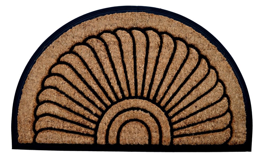 24" X 36" Beige and Black Rubber and Coir Outdoor Semi Circle Door Mat